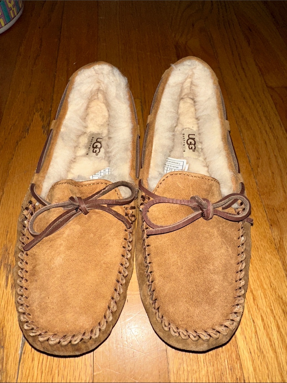 UGG Chestnut Dakota Moccasin Slippers with Shearling Lining